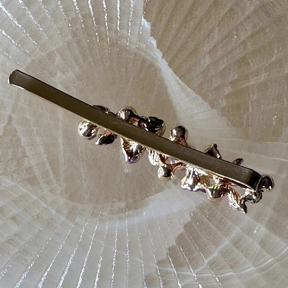 Purple Floral Romantic Gold Hair Pin w/ Crystal Rhinestones & Enamel - Picture 3 of 5